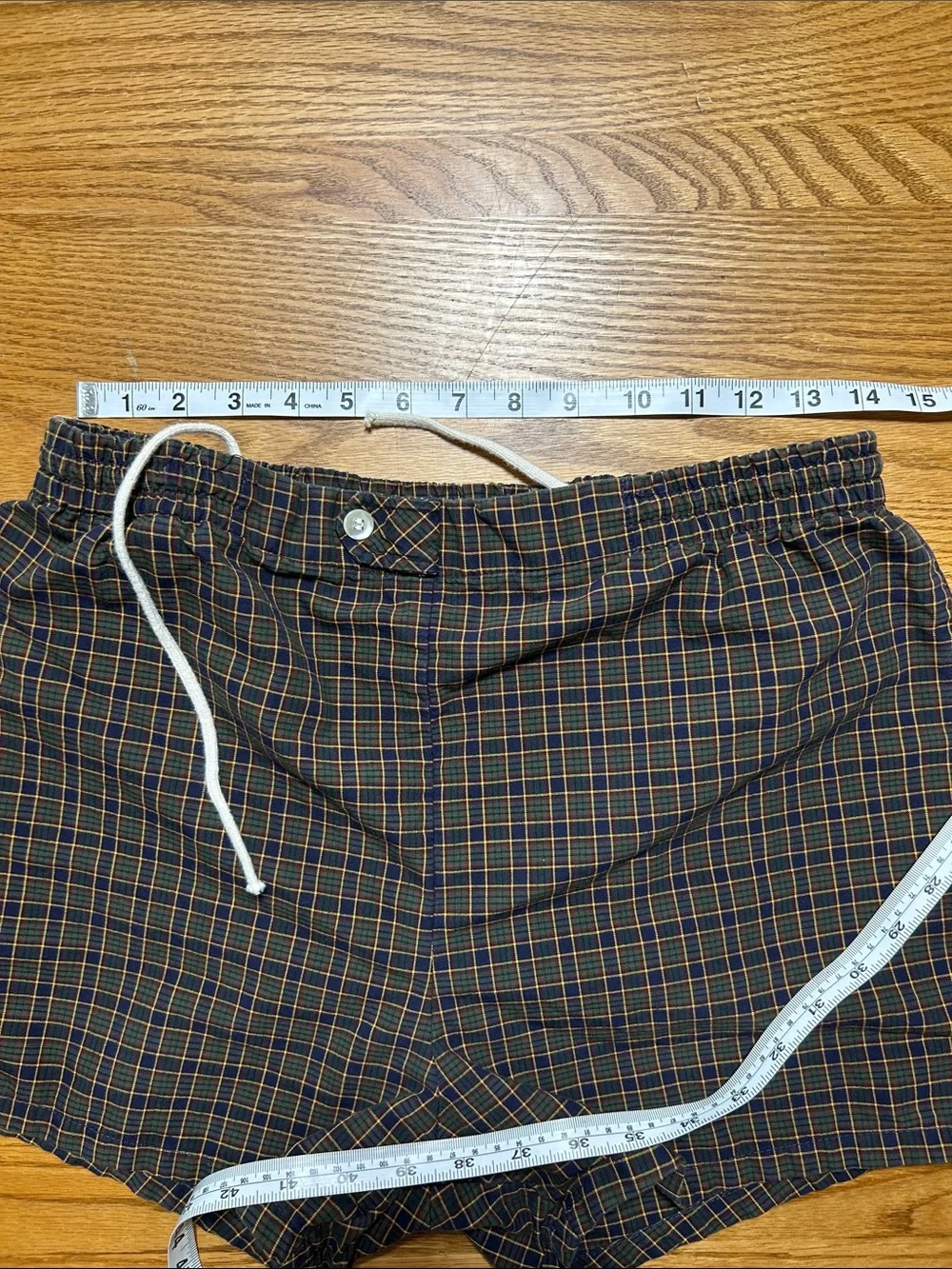 Jantzen Navy Plaid Elastic Waist Shorts with White Drawstring